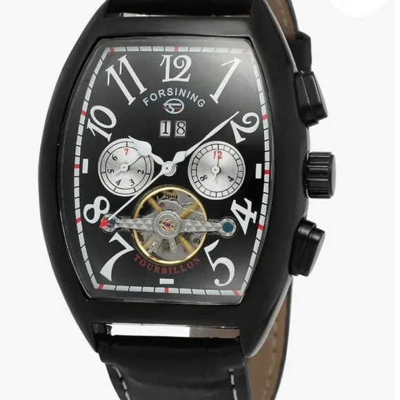 Forsining Automatic Watch Men Sport Tonneau Shaped Leather WaterproofDate